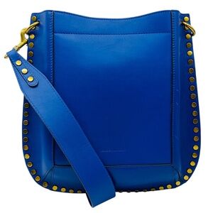 ISABEL MARANT BLUE OSKAN STUDDED LEATHER SHOULDER BAG